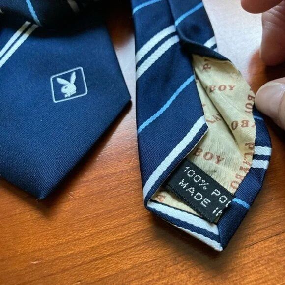 PLAYBOY Tie Italy Blue Light Blue White Stripes Mens Necktie 54 x 3 inches - Picture 14 of 15